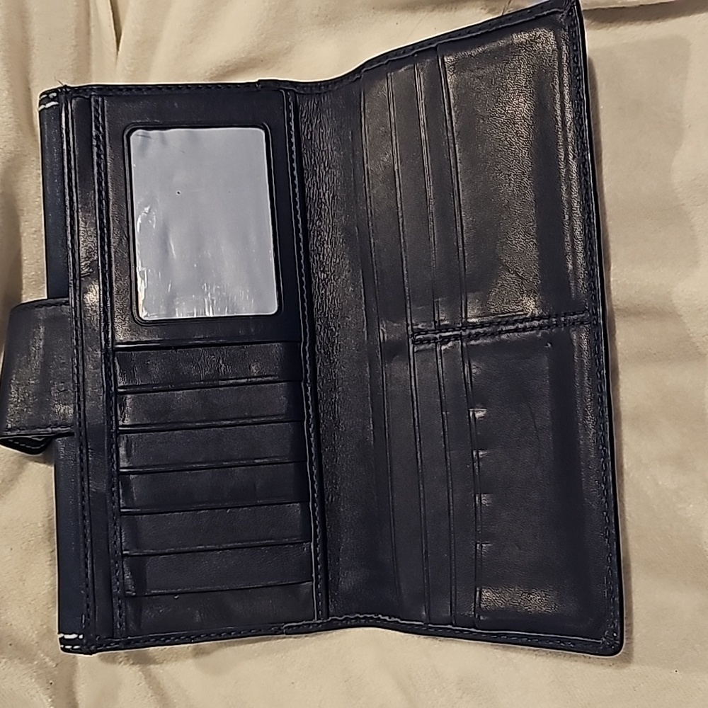 Coach navy blue leather wallet clasp closure multiple car slots - Picture 8 of 11